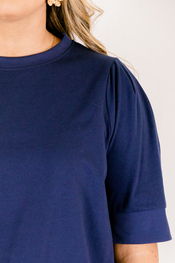 Chic Soul plus size clothing, navy blue short sleeve crew neck tee