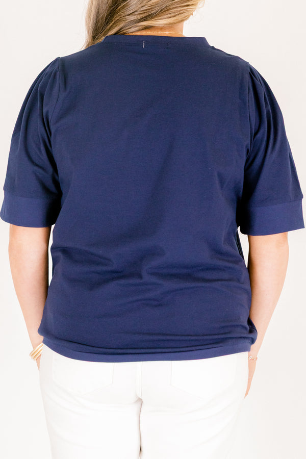 Chic Soul plus size clothing, navy blue short sleeve crew neck tee