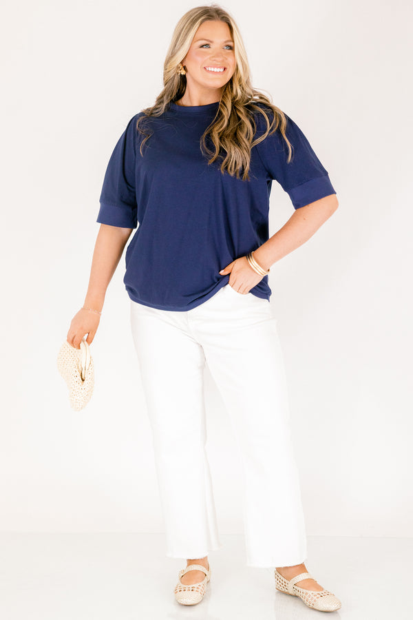 Chic Soul plus size clothing, navy blue short sleeve crew neck tee