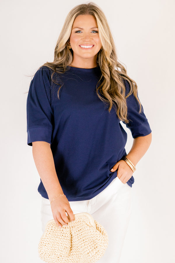 Chic Soul plus size clothing, navy blue short sleeve crew neck tee