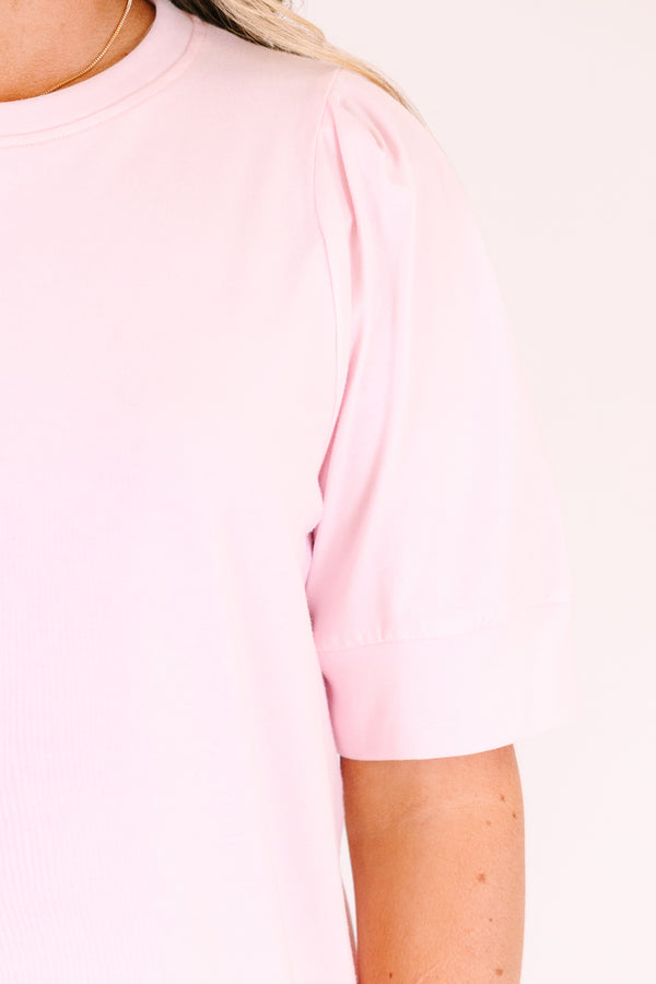 Chic Soul plus size clothing, pink solid color top short sleeve top with cuffs at the end of each sleeve 