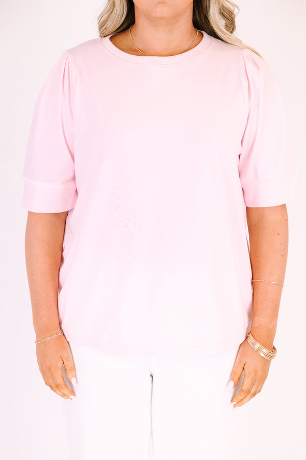 Chic Soul plus size clothing, pink solid color top short sleeve top with cuffs at the end of each sleeve 