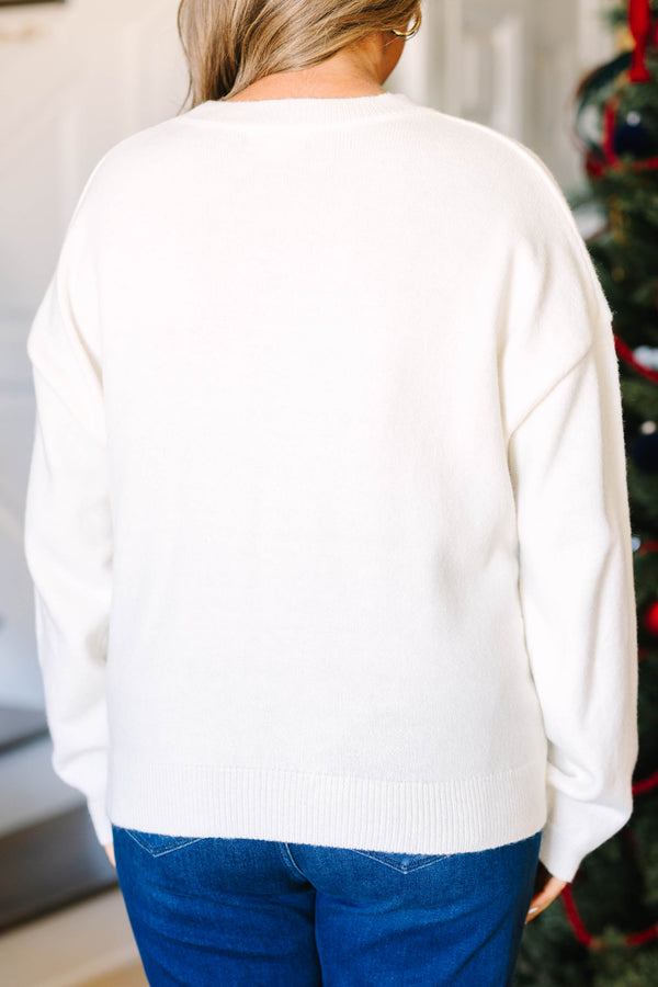 Plus size white sweater with green striped bow details