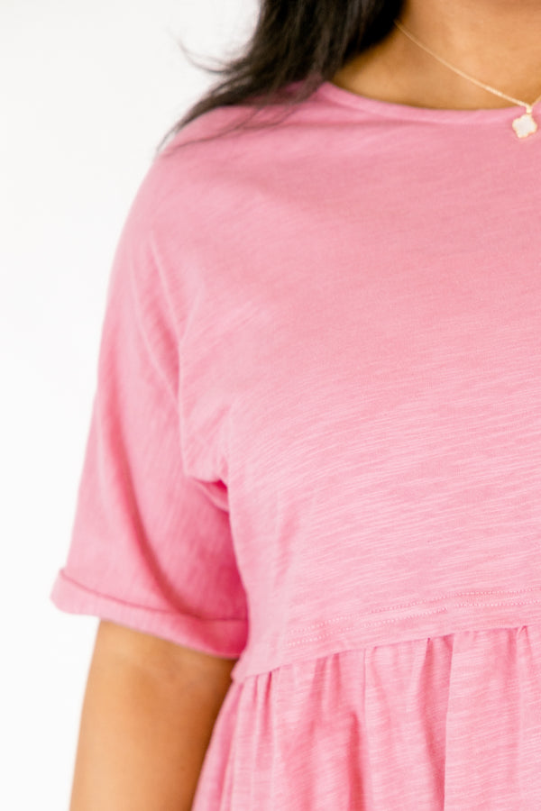 Chic Soul plus size clothing, pink short sleeve ruffle peplum top
