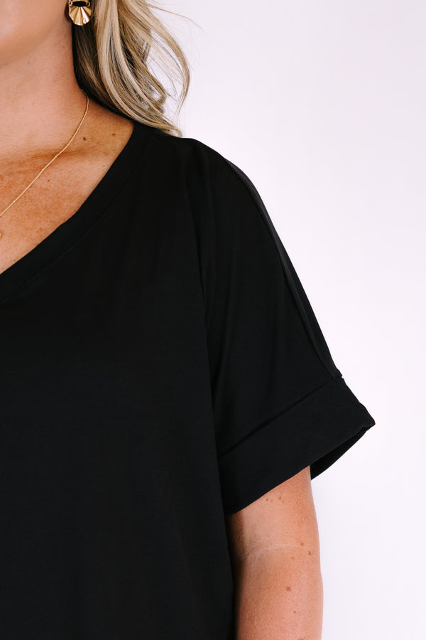 Chic Soul plus size clothing, black lounge wear short sleeves top and biker shorts set