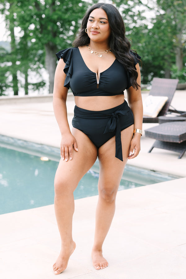 Chic Soul Plus Size Clothing, a black swim bottom with a bow belt detail
