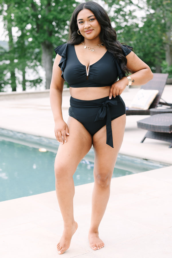 Chic Soul Plus Size Clothing, a black swim bottom with a bow belt detail