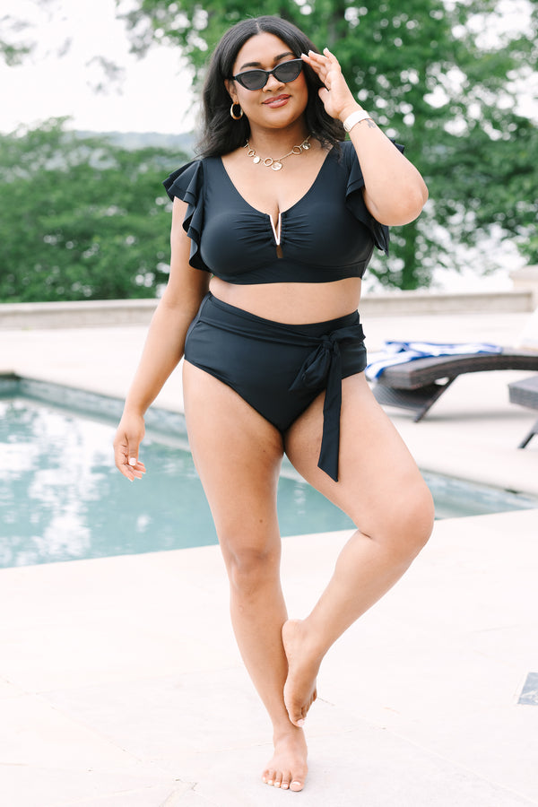 Chic Soul Plus Size Clothing, a black swim bottom with a bow belt detail