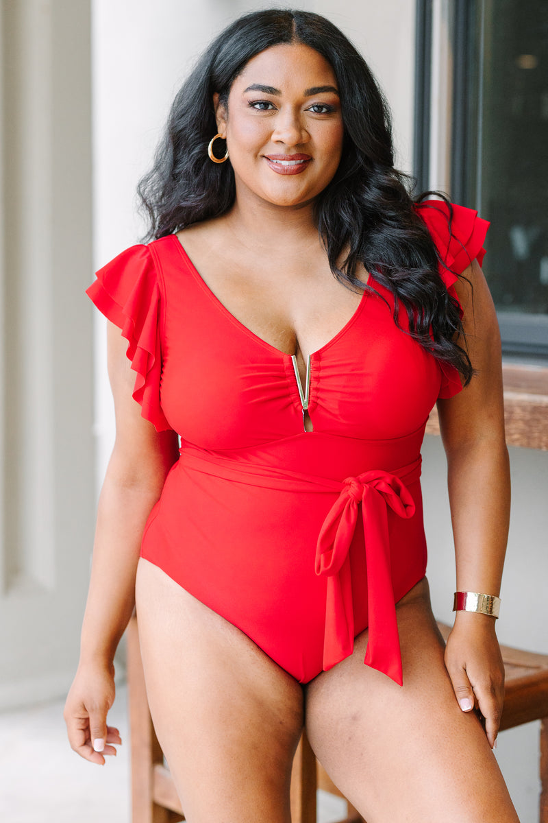 plus size red swim dress Women's Beach Beauty Swimsuit, Red