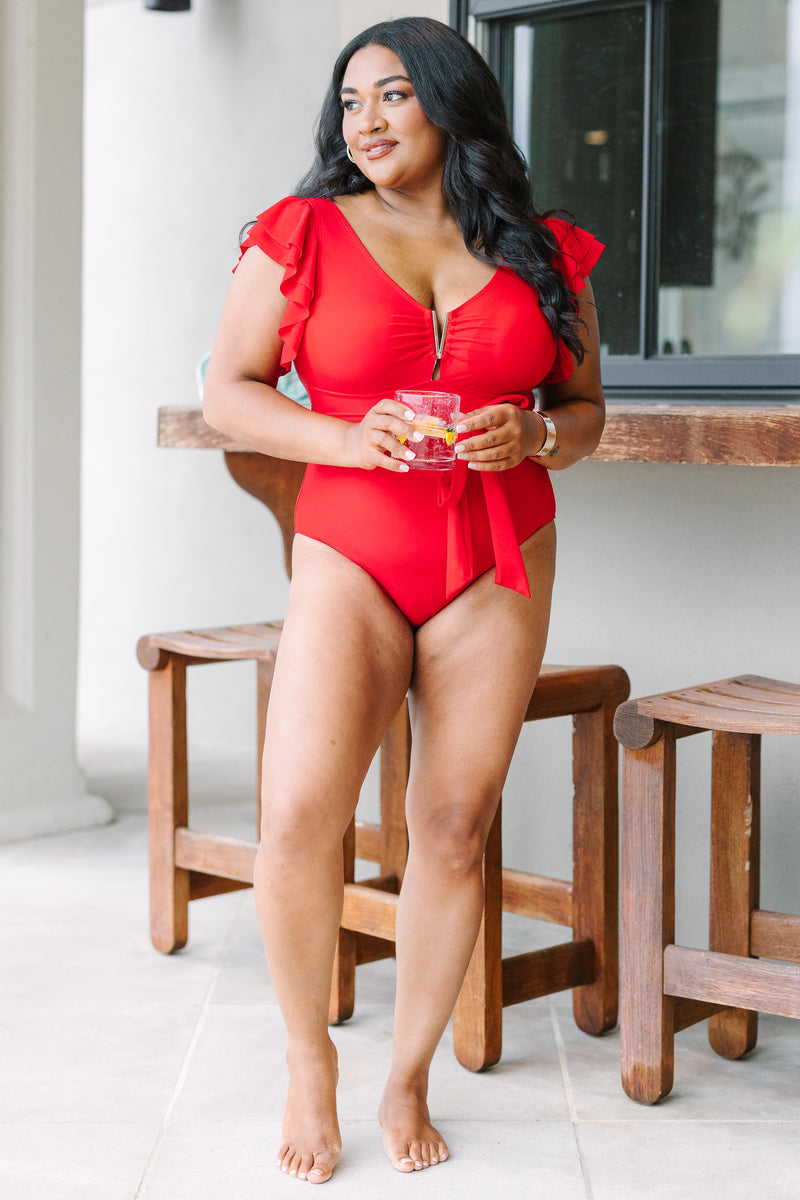 plus size red swim dress Women's Beach Beauty Swimsuit, Red