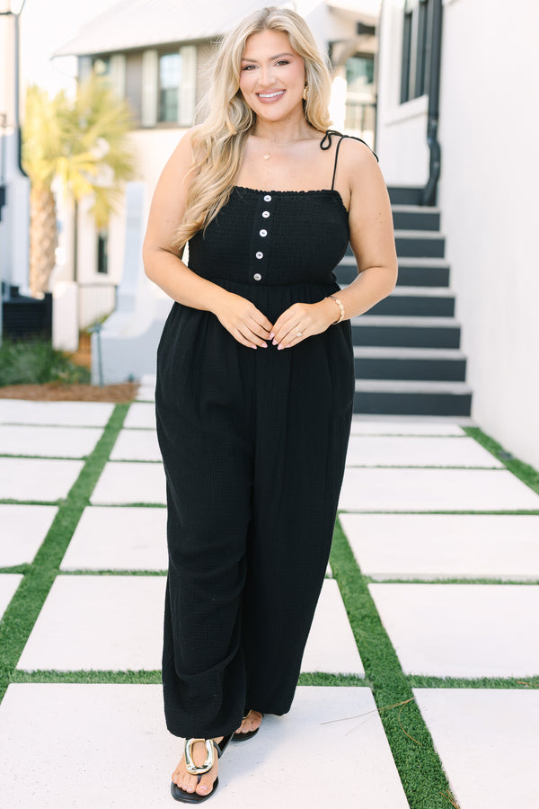 Chic Soul plus size clothing, black sleeveless pants square neck jumpsuit