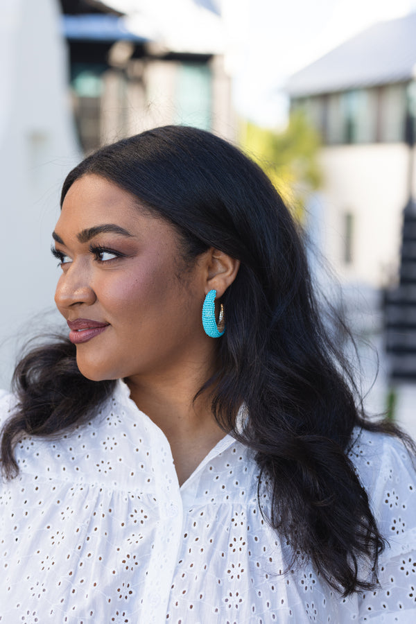 Chic Soul plus size clothing, turquoise beaded hoops 
