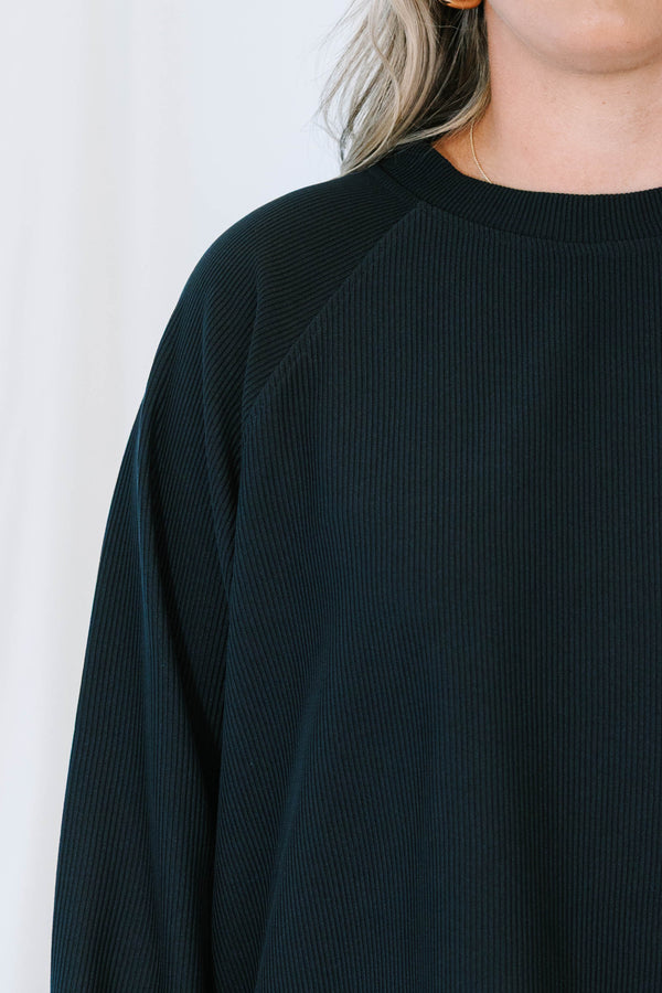 Plus size clothing, black ribbed set with long sleeves and matching shorts