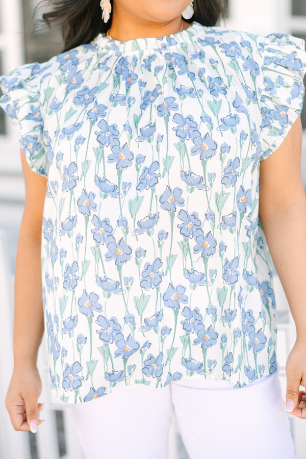 Chic Soul plus size clothing, light blue floral print short puff sleeve  top