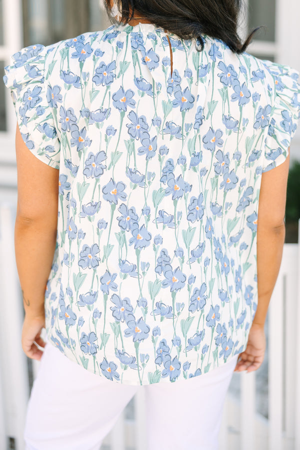 Chic Soul plus size clothing, light blue floral print short puff sleeve  top