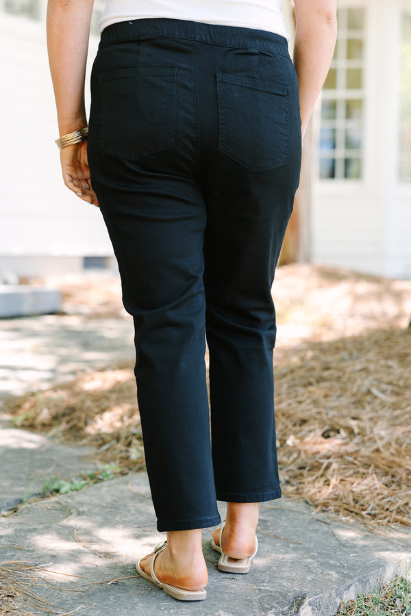 Chic Soul plus size clothing, black pants with deep front pockets and a draw string waistband 