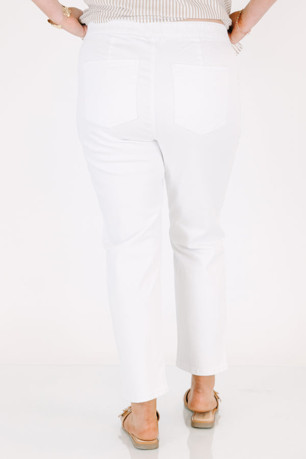 Chic Soul plus size clothing, white straight leg pant with front pockets and a draw string waistband 