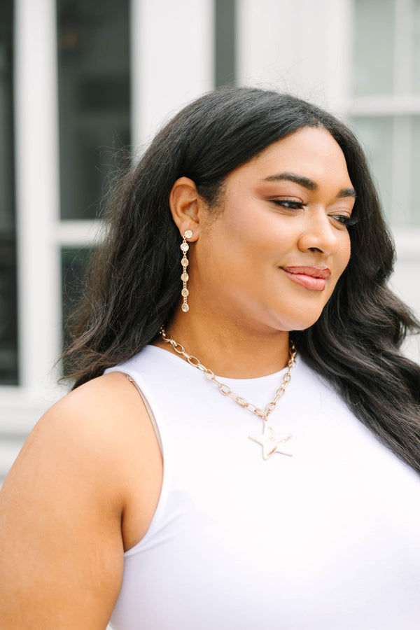 Chic Soul plus size clothing, gold dot chain duster drop down earrings