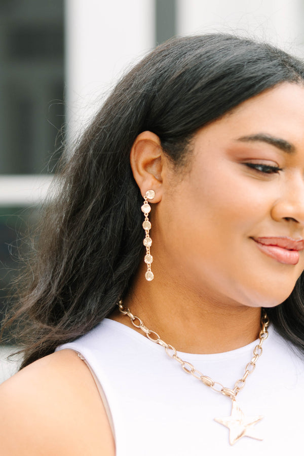 Chic Soul plus size clothing, gold dot chain duster drop down earrings