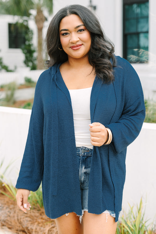 Chic Soul plus size clothing, navy long sleeve open cardigan