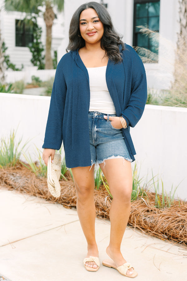 Chic Soul plus size clothing, navy long sleeve open cardigan