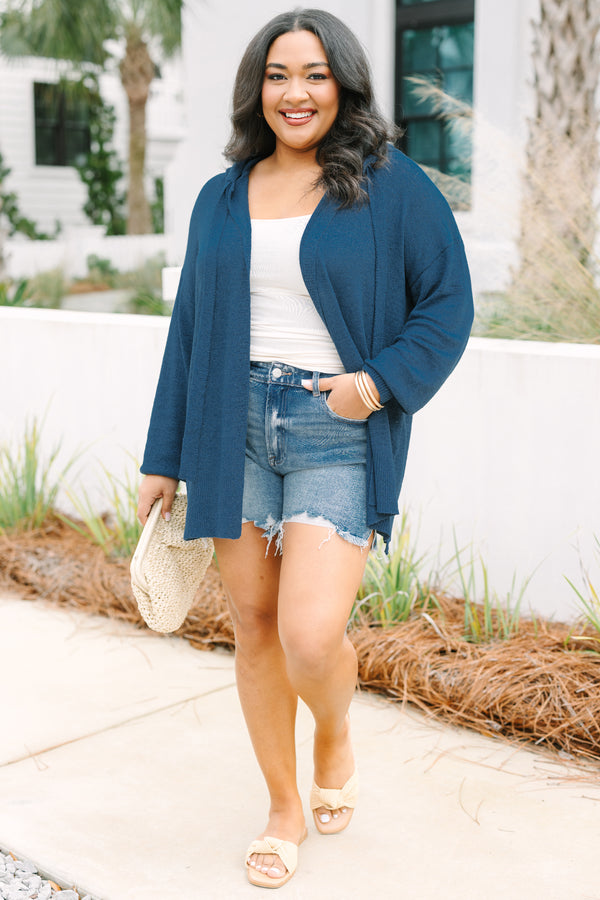 Chic Soul plus size clothing, navy long sleeve open cardigan