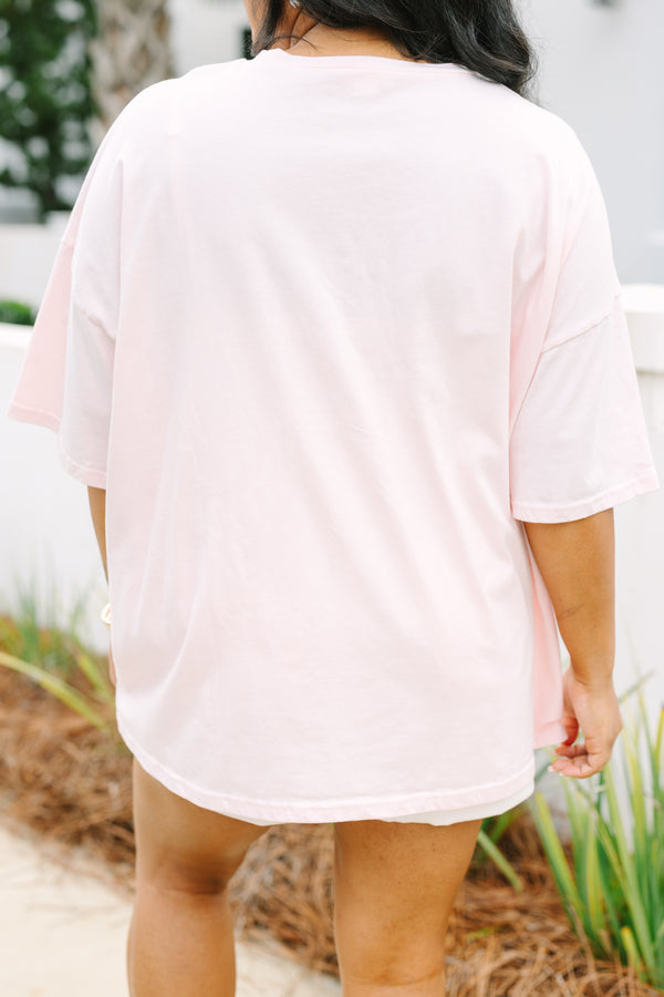 Chic Soul plus size clothing, cream pink graphic tee with various drawings throughout the shirt like a sunshine waves starfish strawberries and more as well as 