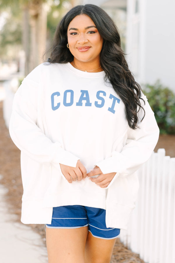 Chic Soul plus size clothing, ivory white long sleeve comfy crewneck sweatshirt with 