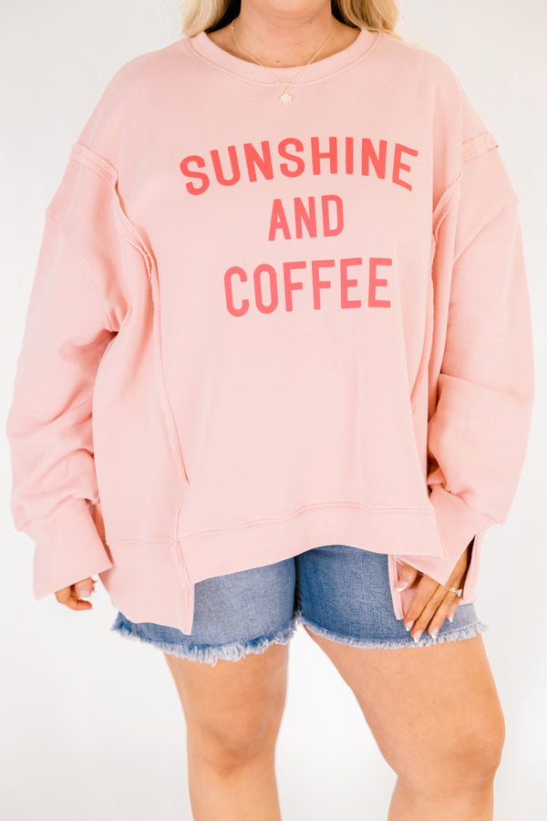 Chic Soul plus size clothing, light pink crewneck pullover with 