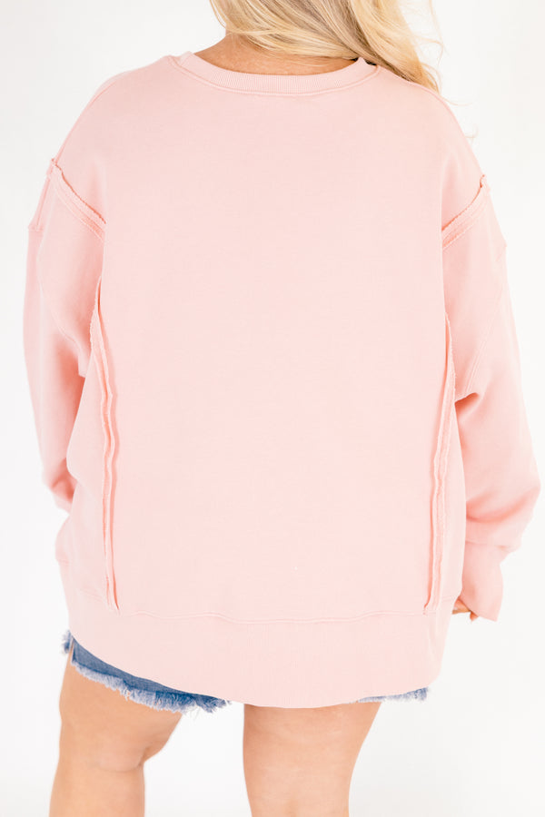 Chic Soul plus size clothing, light pink crewneck pullover with 