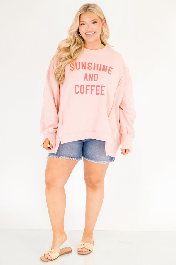 Chic Soul plus size clothing, light pink crewneck pullover with 