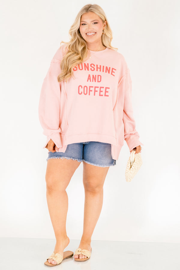 Chic Soul plus size clothing, light pink crewneck pullover with 
