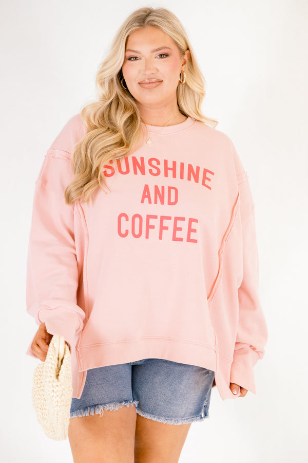 Chic Soul plus size clothing, light pink crewneck pullover with 
