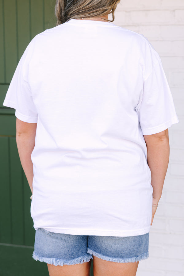 Chic Soul plus size clothing, white short sleeve tee with “Newport Rhode Island” text in denim blue block font and a red lobster graphic in the middle