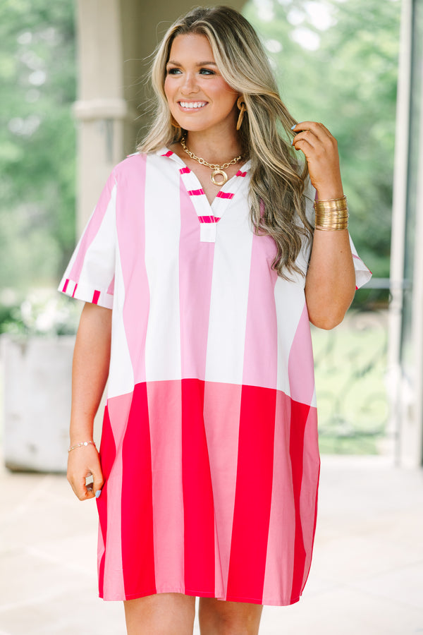 pink striped t shirt dress Patch Pocket Stripe T-Shirt Dress
