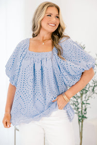 Cozy Love Top, Blue Eyelet – Chic Soul