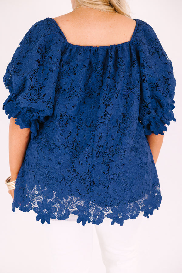 Chic Soul plus size clothing, nay lace textured square neck puff sleeve baby doll top