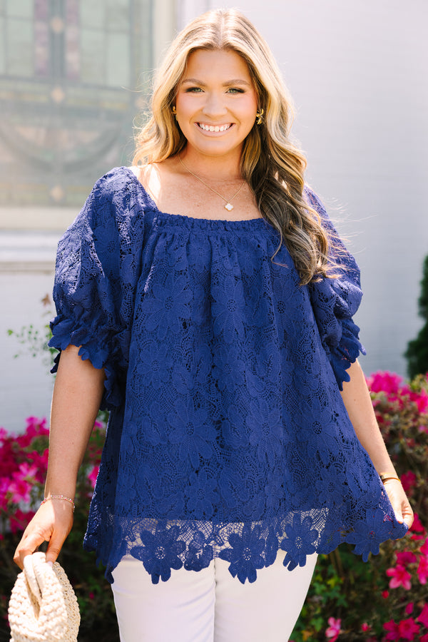 Chic Soul plus size clothing, nay lace textured square neck puff sleeve baby doll top