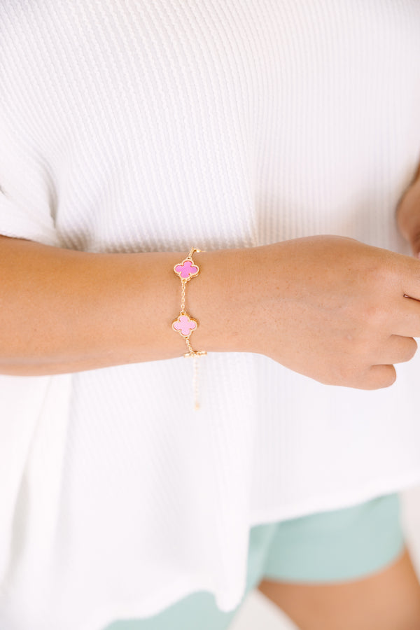 Chic Soul plus size clothing, pink and orange clover charm chain bracelet