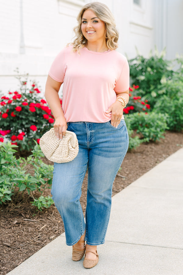 Chic Soul plus size clothing, blush pink casual short sleeve top