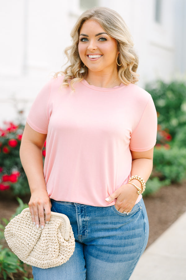 Chic Soul plus size clothing, blush pink casual short sleeve top