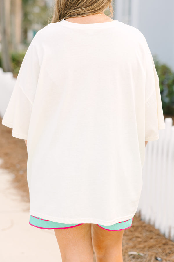 Chic Soul plus size clothing, off white oversized boyfriend tee with 