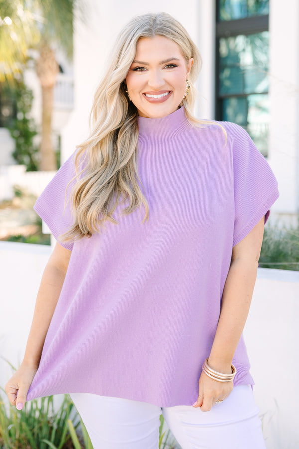 Chic Soul plus size clothing, light purple short sleeve high neck sweater