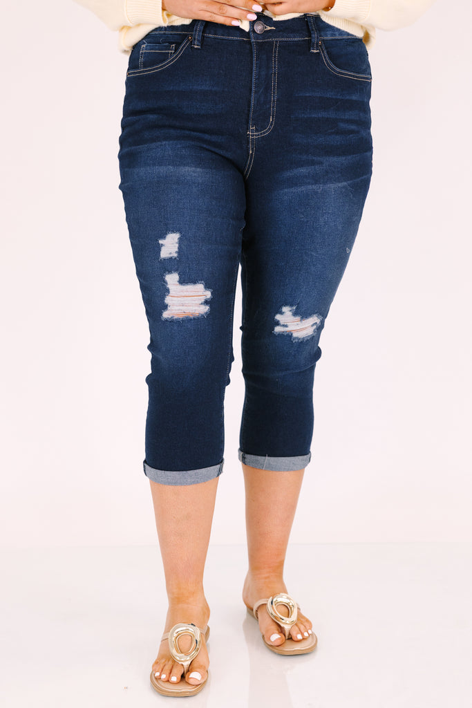 Dream, Wish And Believe Capris, Dark Wash – Chic Soul