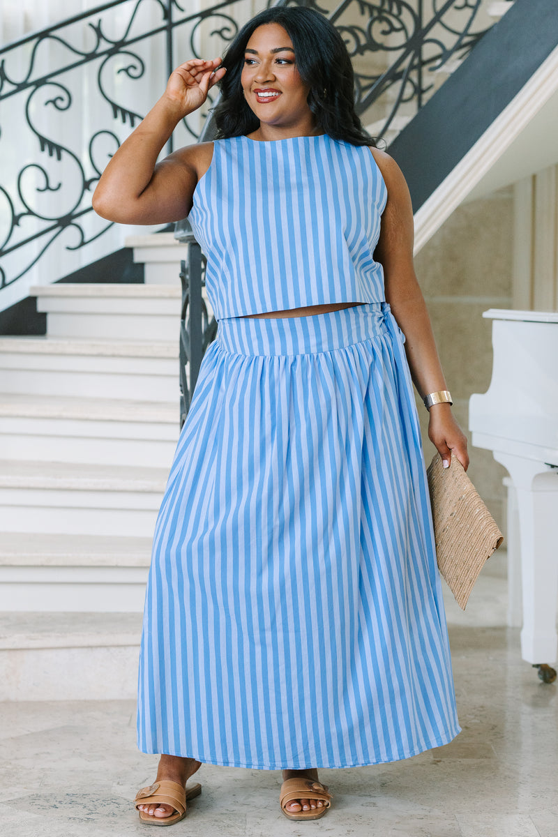 blue and white vertical striped dress Jolee Blue Striped Maxi Dress main image 0