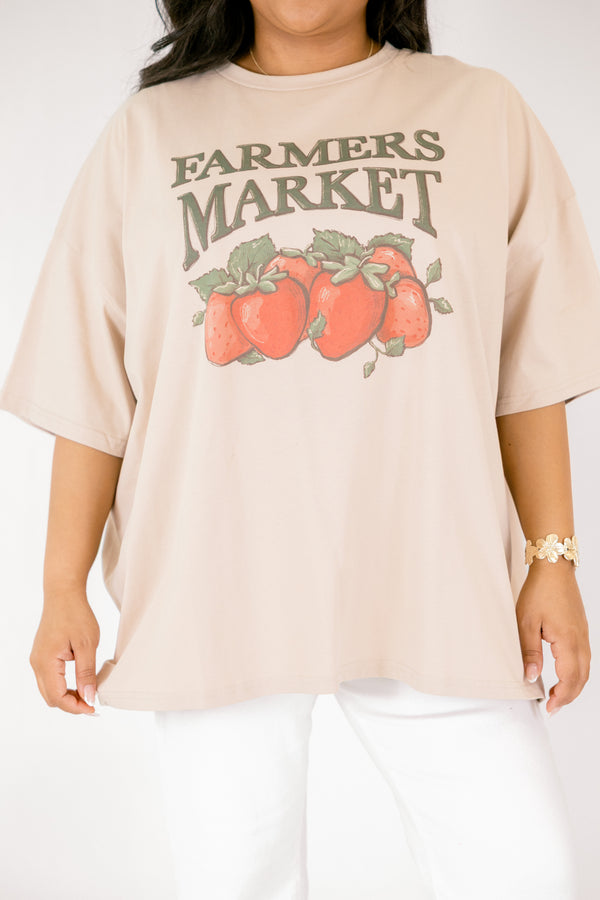 Chic Soul plus size clothing, light tan short sleeve tee with 