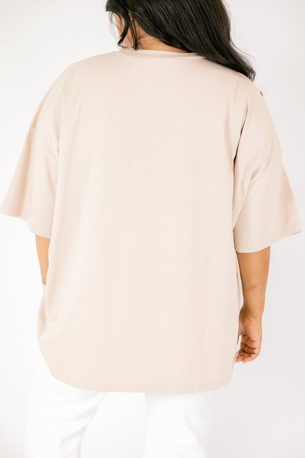 Chic Soul plus size clothing, light tan short sleeve tee with 