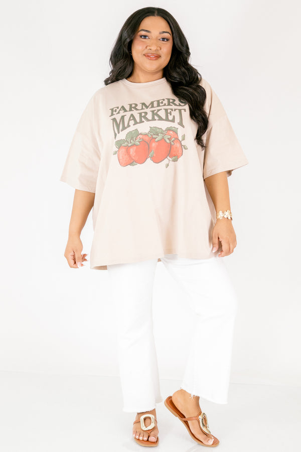 Chic Soul plus size clothing, light tan short sleeve tee with 