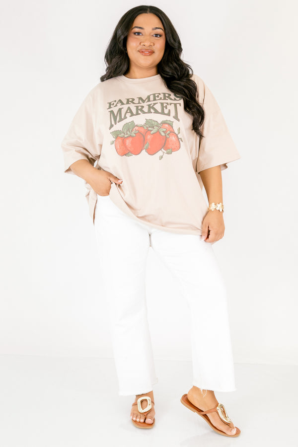 Chic Soul plus size clothing, light tan short sleeve tee with 