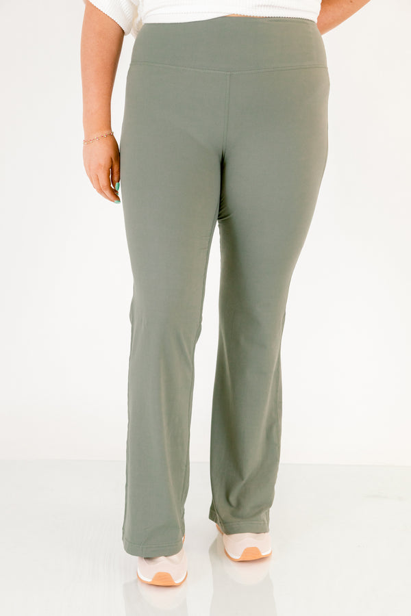 Chic Soul plus size clothing, dark grey green high waisted athletic flair leggings
